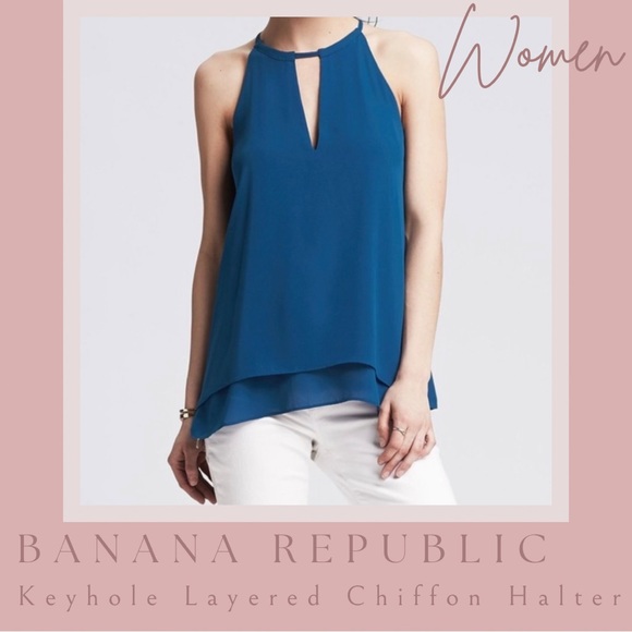 Banana Republic Tops - Banana Republic Keyhole Layered Chiffon Halter in Navy